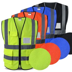 Mesh veiligheidsvest voor heren Reflecterend vest Motorcycle Multi Pockets Constructievest Oranje Zwart veiligheidsvest