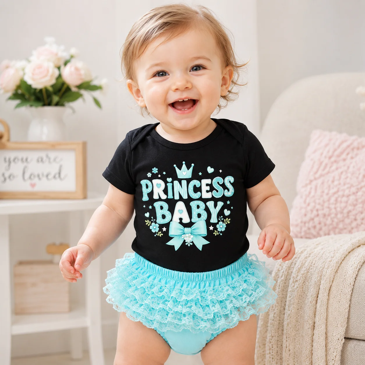 Combinaison noire à imprimé princesse pour bébé, jupe tutu en dentelle vert menthe, ensemble 2 pièces pour bébé fille, tenue pour séance photo nouveau-né, fête d'anniversaire