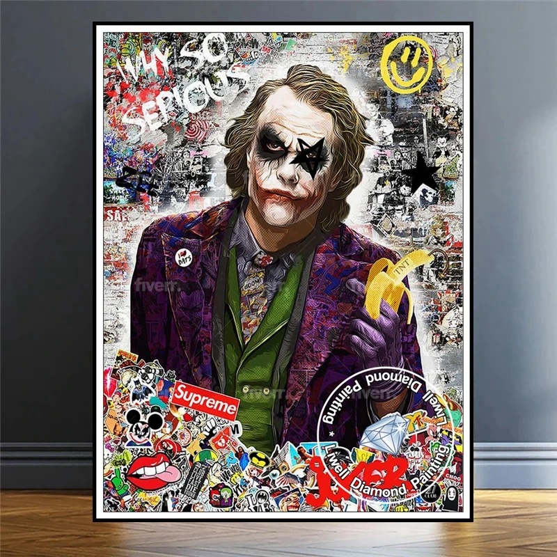 Modern Pop Art Graffiti Spiderman And Joker Diamond Painting Full Drills Dark Knight Superhero Cross Stitch Mosaic Home Decor