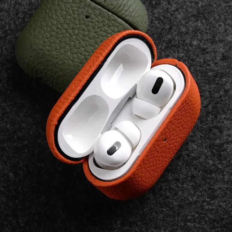 100% Italian Genuine Leather Case For AirPods Pro3 Pro 3 2 Lychee Grain Earphone Cover Real Cowhide Cases For AirPods 4 Pro 3 - Image 4
