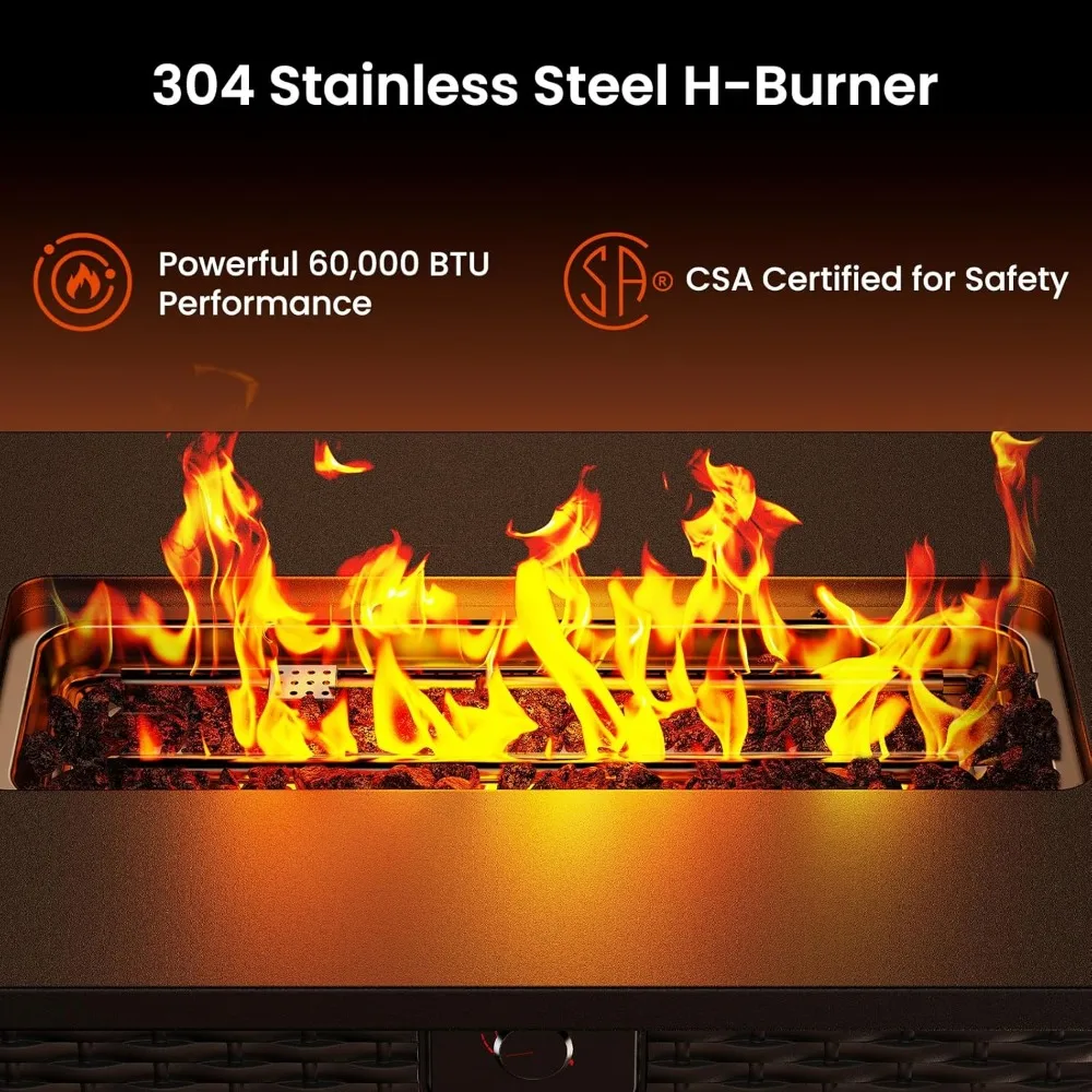 طاولة حفرة نار من البروبان مقاس 43 بوصة، حفرة حريق غاز بقدرة 60,000 وحدة حرارية بريطانية مع صخور الحمم البركانية، غطاء مقاوم للماء، غطاء قابل للإزالة، حاملات أكواب #5