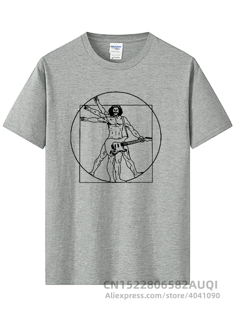 Da Vinci guitar funny T-Shirt men Vitruvian Man rock band Vintage Graphic Music Novelty streetwear t shirt men homme men clothes