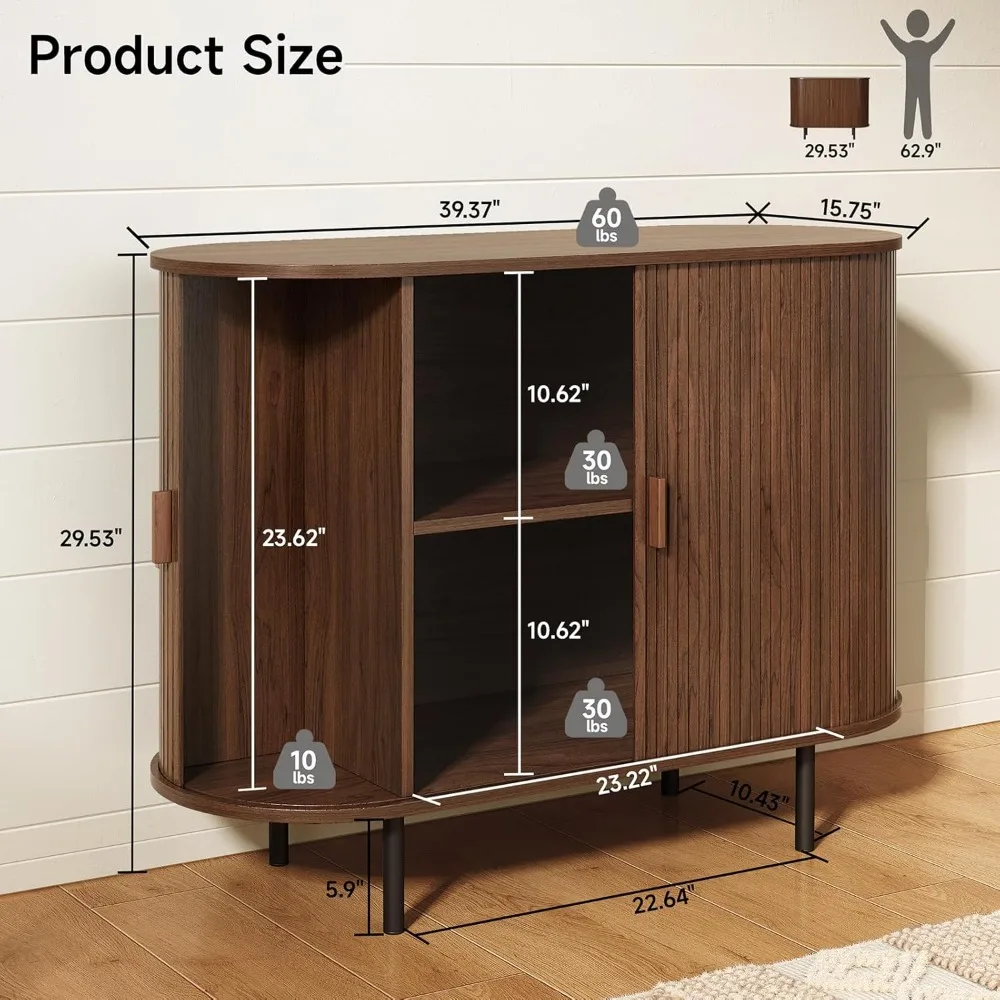 Credenza Buffet con contenitore, armadio portaoggetti da 40" con anta scorrevole e ripiano regolabile, mobile da bar con accento moderno