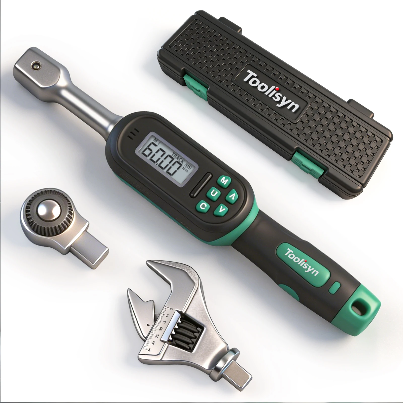 Toolisyn Digital Torque Wrench  Interchangeable Ratchet & Open-End Heads ±2% Accuracy with LED Buzzer Short Handle for HVAC/AC