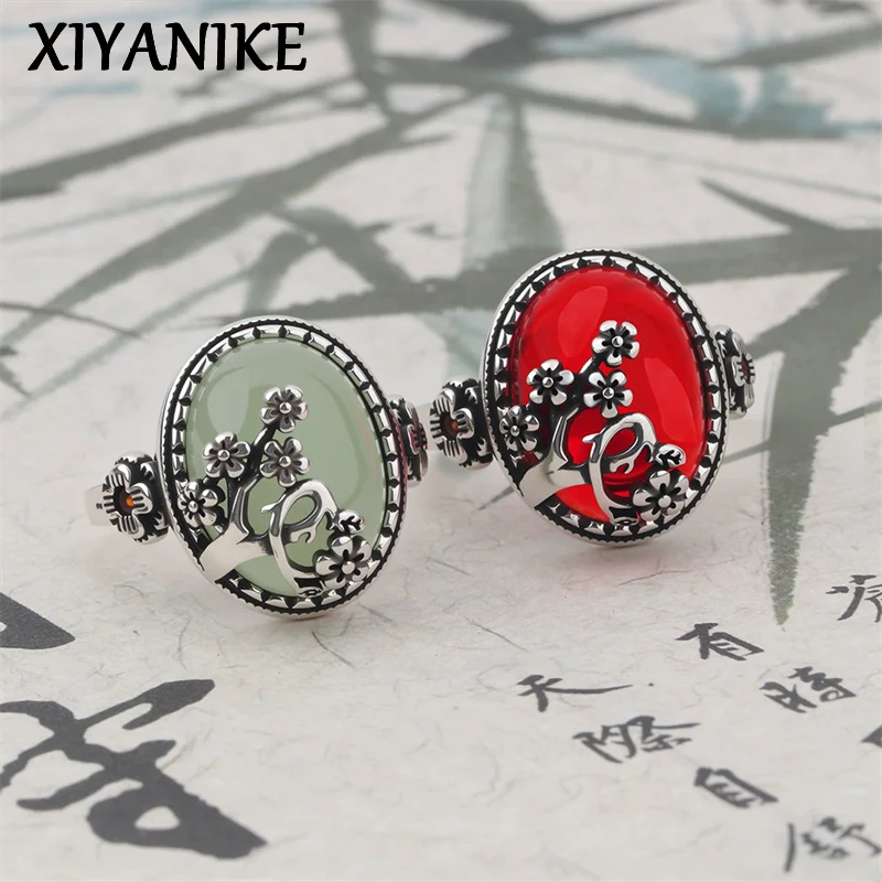 

XIYANIKE Vintage Thai Silver Flower Zircon Adjustable Open Rings For Women Fashion New Jewelry Gift Party Holiday кольцо