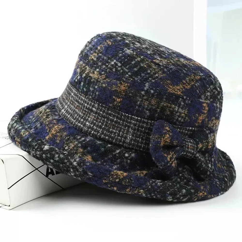 Damen Herbst- und Winter-Schleifenhut, Verdickter Warmer Wollener Casual-Fischerhut – Detail 5