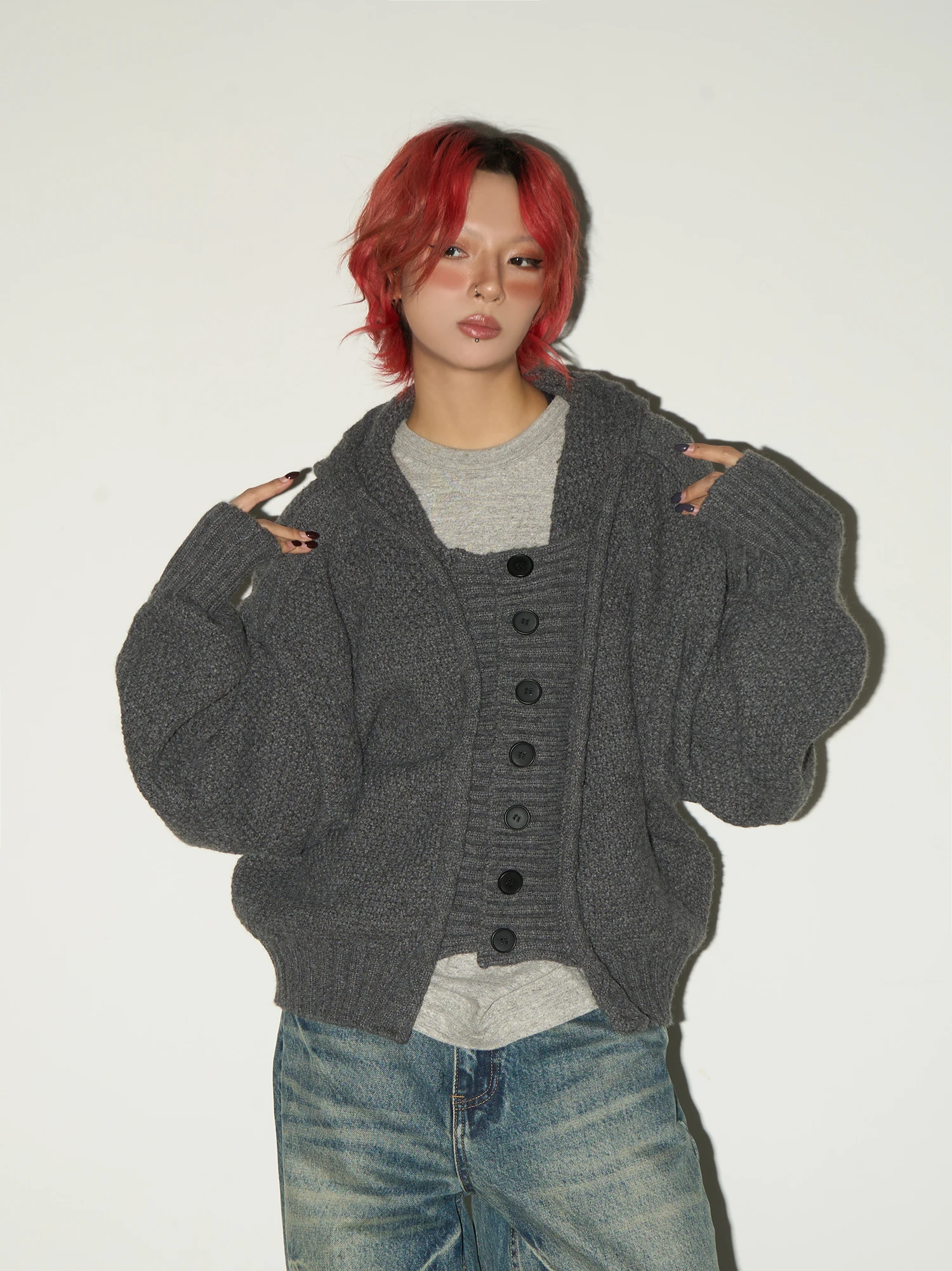 

MICHINNYON Lazy Sle винтажный открытый кардиган с капюшоном осень-зима ленивый свитер повседневный универсальный теплый вязаный длинный све...