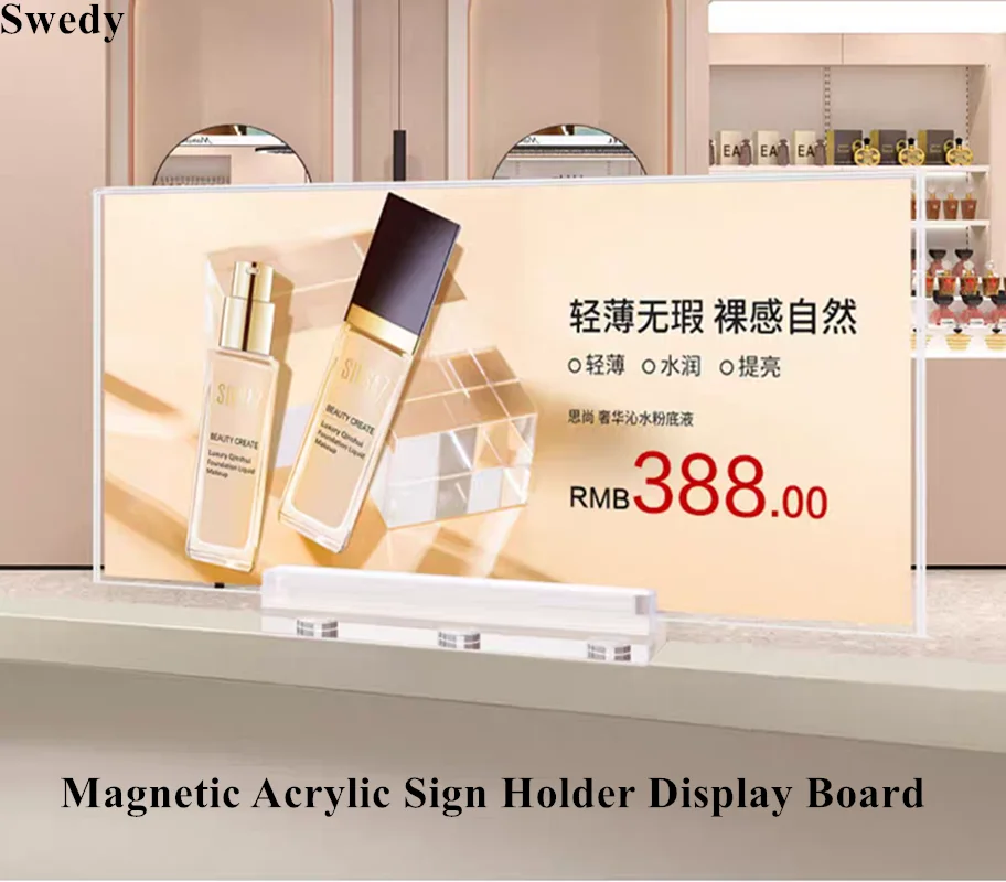 A4 210x297mm Magnetic Acrylic Advertising Display Board Shelf Classification Billboards Price Label Sign Holder Display Stand