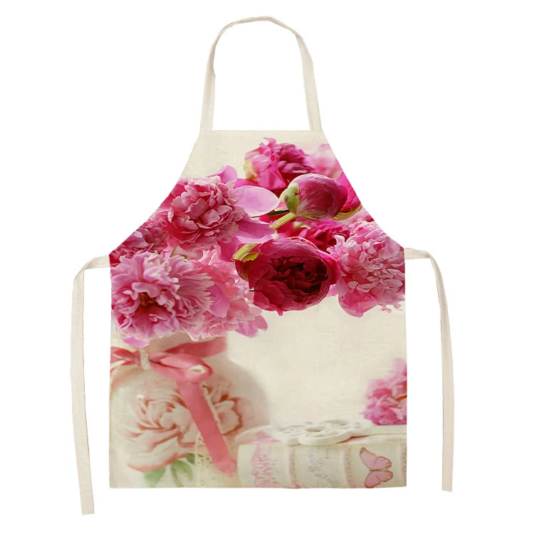 1Pcs Nordic Flower Pattern Kitchen Sleeveless Aprons Cotton Linen Bibs 55*68cm Household Women Cleaning Pinafore Home Cooking