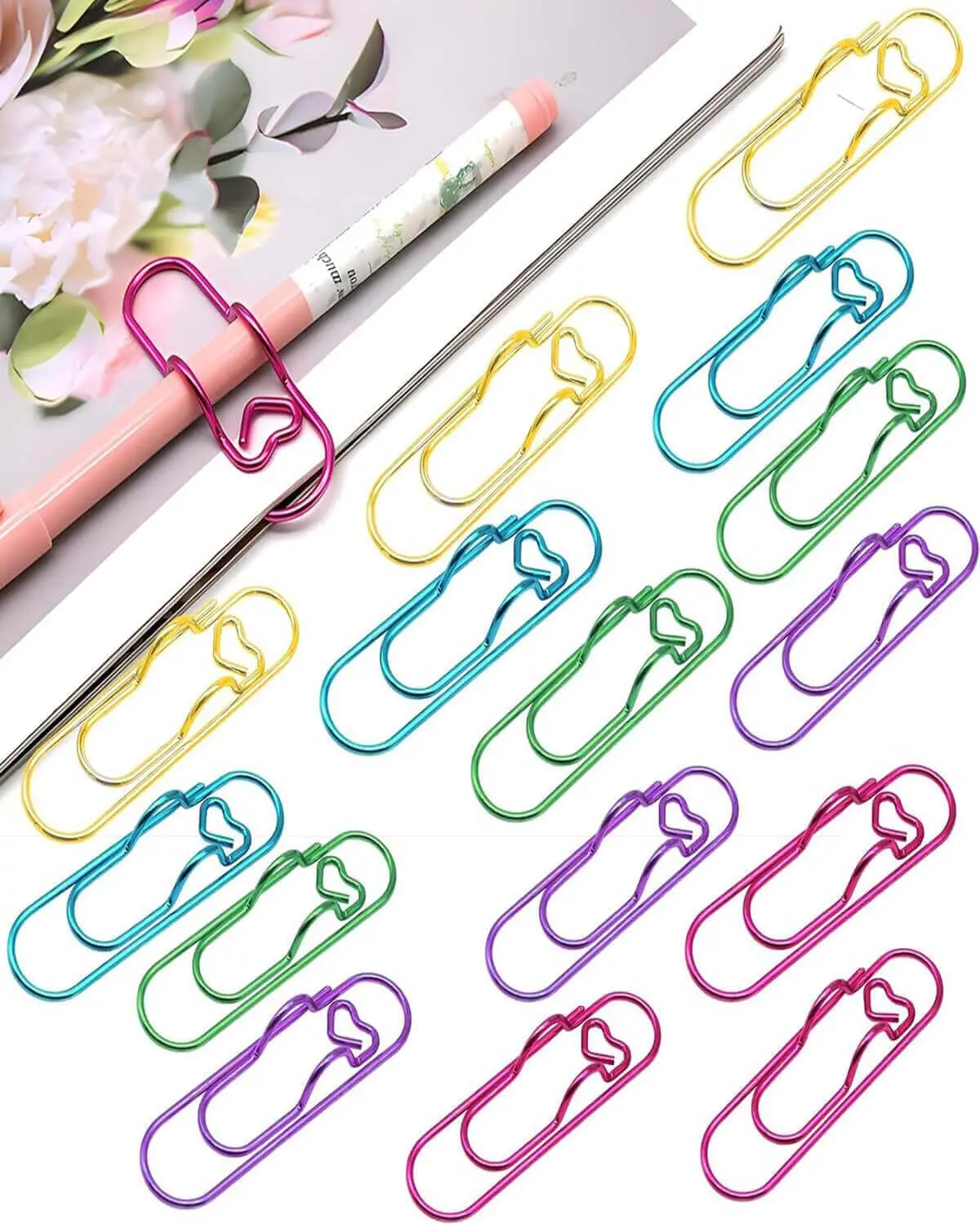

15 Colorful Metal Pen Clips - Pen Holder for Notebooks, Planners & Journals (Gold, Blue, Green, Purple, Rose Gold)