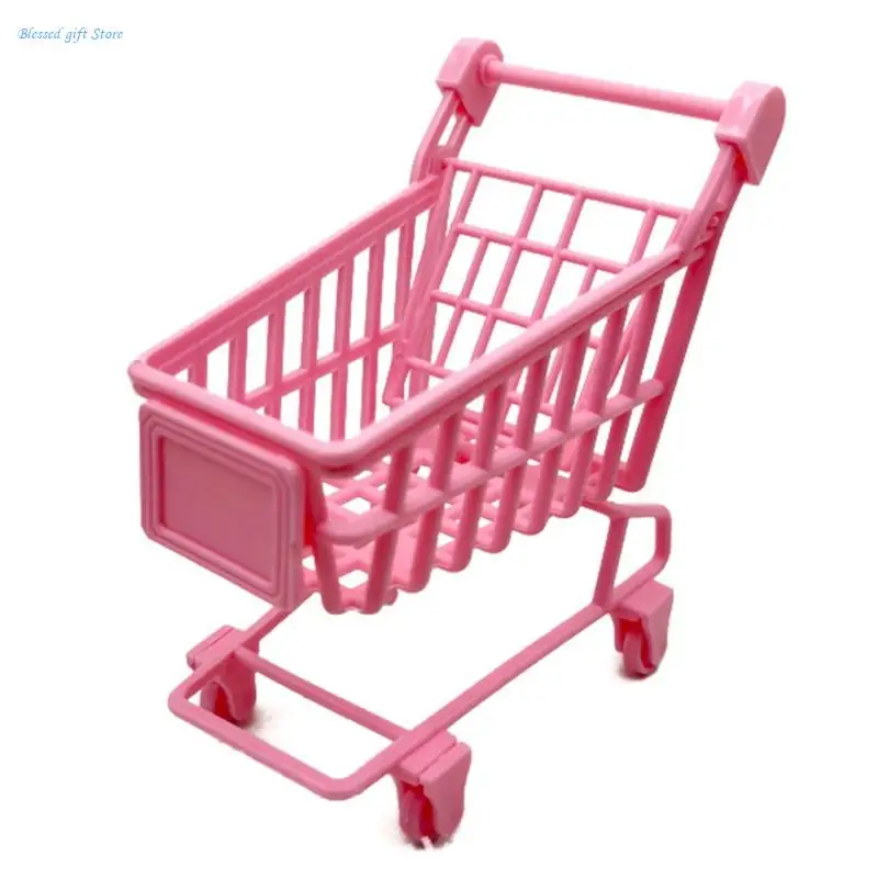 Toy Model Shopping Trolley Pretend for Play Toy Mini Pink Shopping Cart Role for Play Accessory for DIY Dollhouse Gi