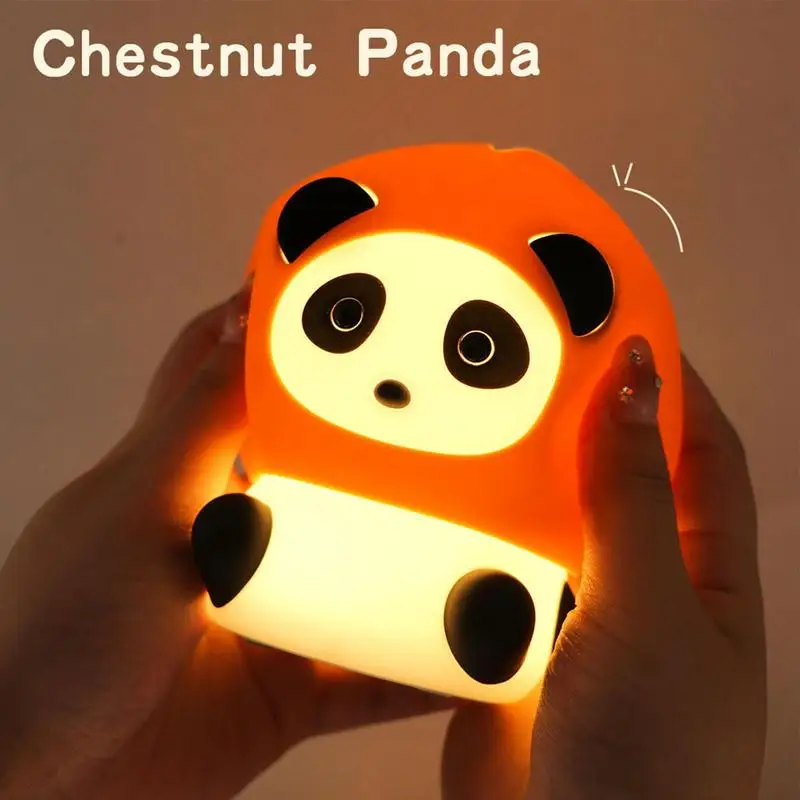 Cute Panda Night Light 7 Changed Colors Cute Rechargeable Night Light Animal With Timer Silicone Dimmable Nut Hat Design Panda