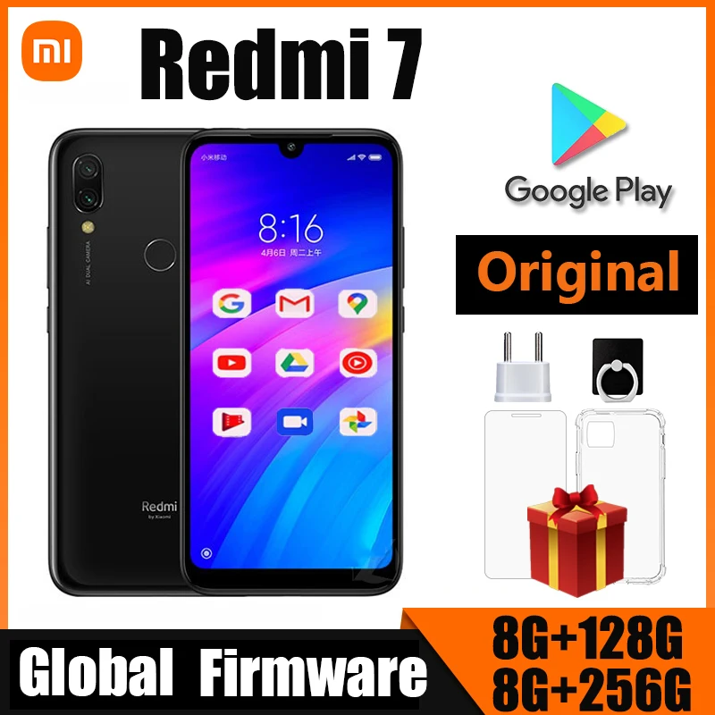 Xiaomi Redmi 7 téléphone portable avec coque de téléphone, téléphone portable double SIM Solt téléphone portable Android double caméra téléphone utilisé