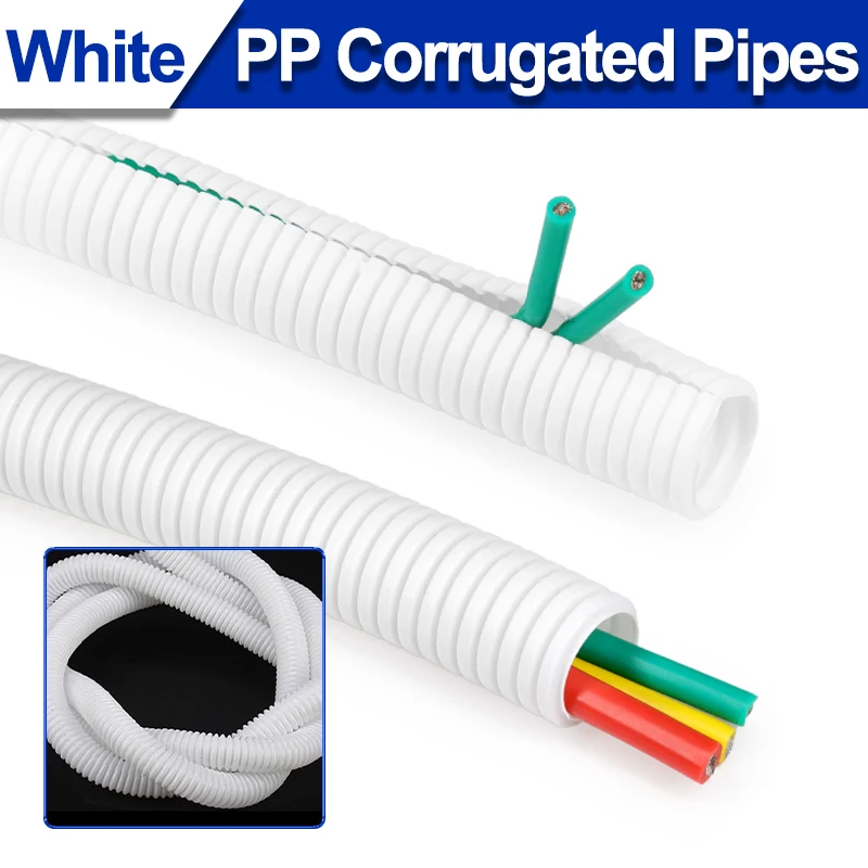 

White PP Corrugated Pipe AD11.6/13/15.8~34.5mm Cable Plastic Insulated Tube Protective Sleeve Car Wire Harness Shell 1/3/5Meters