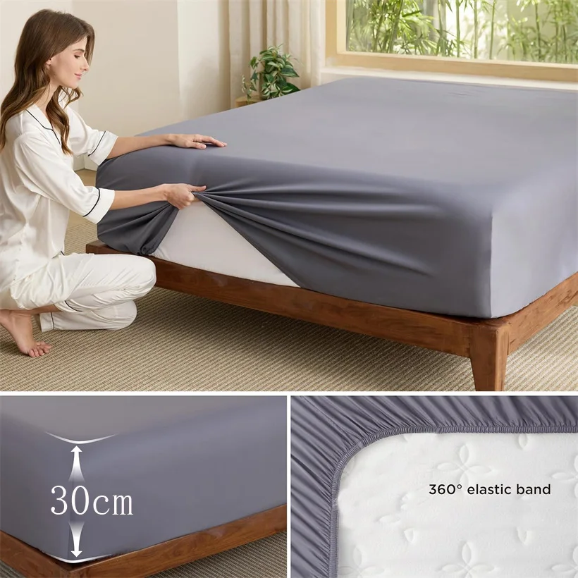 

Natural Bamboo Fitted Sheet Mattress Cover with Elastic Band Single Double Queen King Size Customized Bed Sheet Smooth Sheets