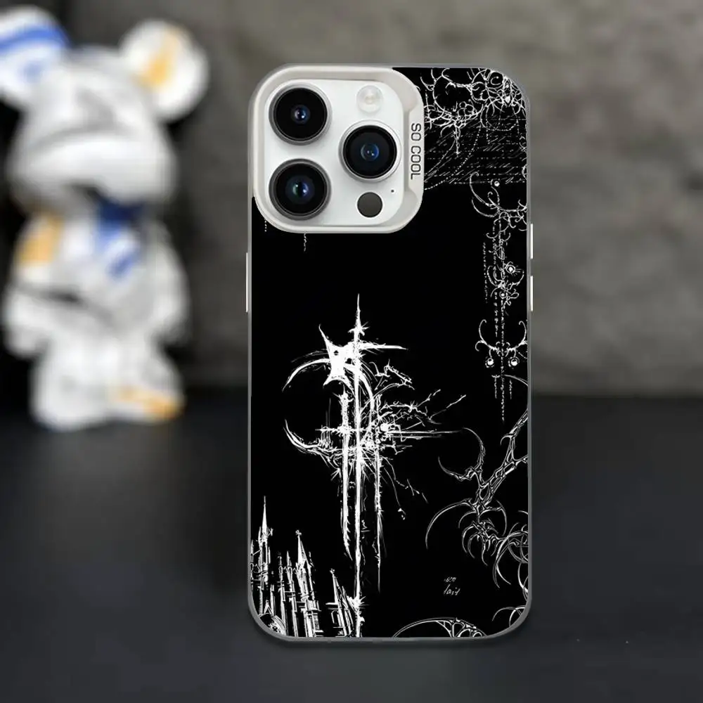 Sigil Cross Gothic Cyber Phone Case For iPhone 16,15,14,13,12,11,Mini,Pro,XS,SE,MAX غطاء أبيض غير لامع مقاوم للصدمات