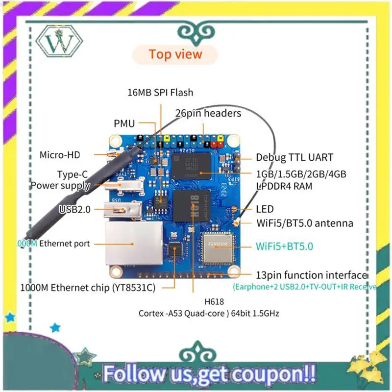 جديد لـ Orange Pi Zero 3 لوحة تطوير 1GB H618 Wifi5 + BT 5.0 جيجابت LAN لنظام أندرويد 12 Debian12 Ubuntu22.04 قابس الاتحاد الأوروبي المتين