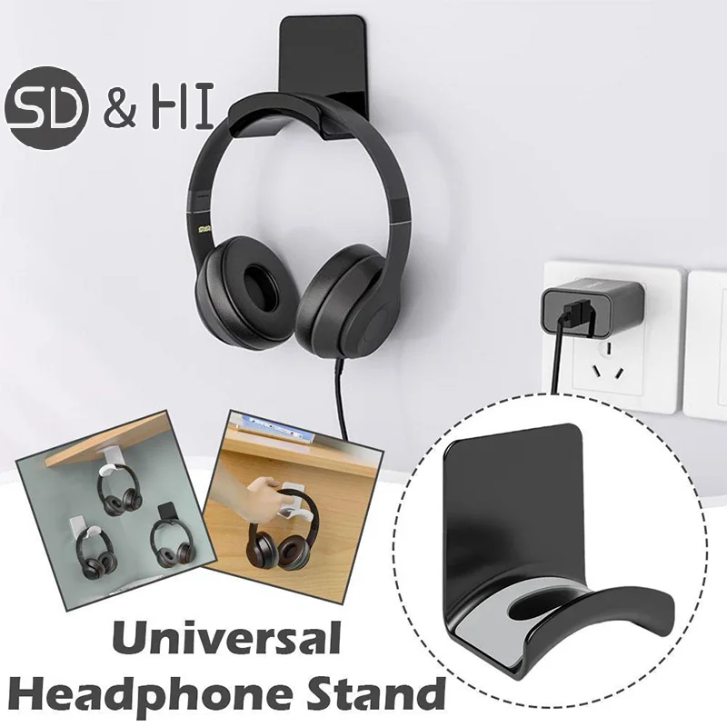 Universal Save Space Headphone Stand Paste Wall Mount Hanger Under Desk Headset Rack Holder Support Gaming Earphone Bracket