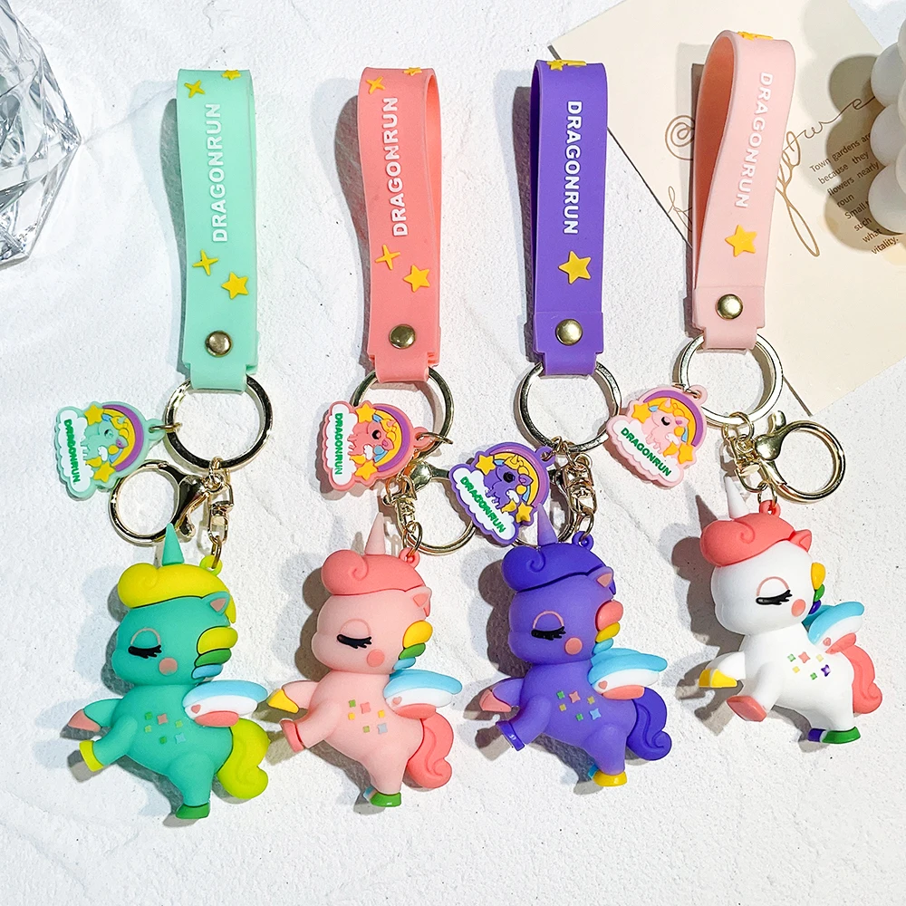 Cartoon Cute Unicorn Key Chain Rainbow Horse Key Ring Pony 123st Happy Unicornion Girl Birthday Party Decor Kids Favor Gifts