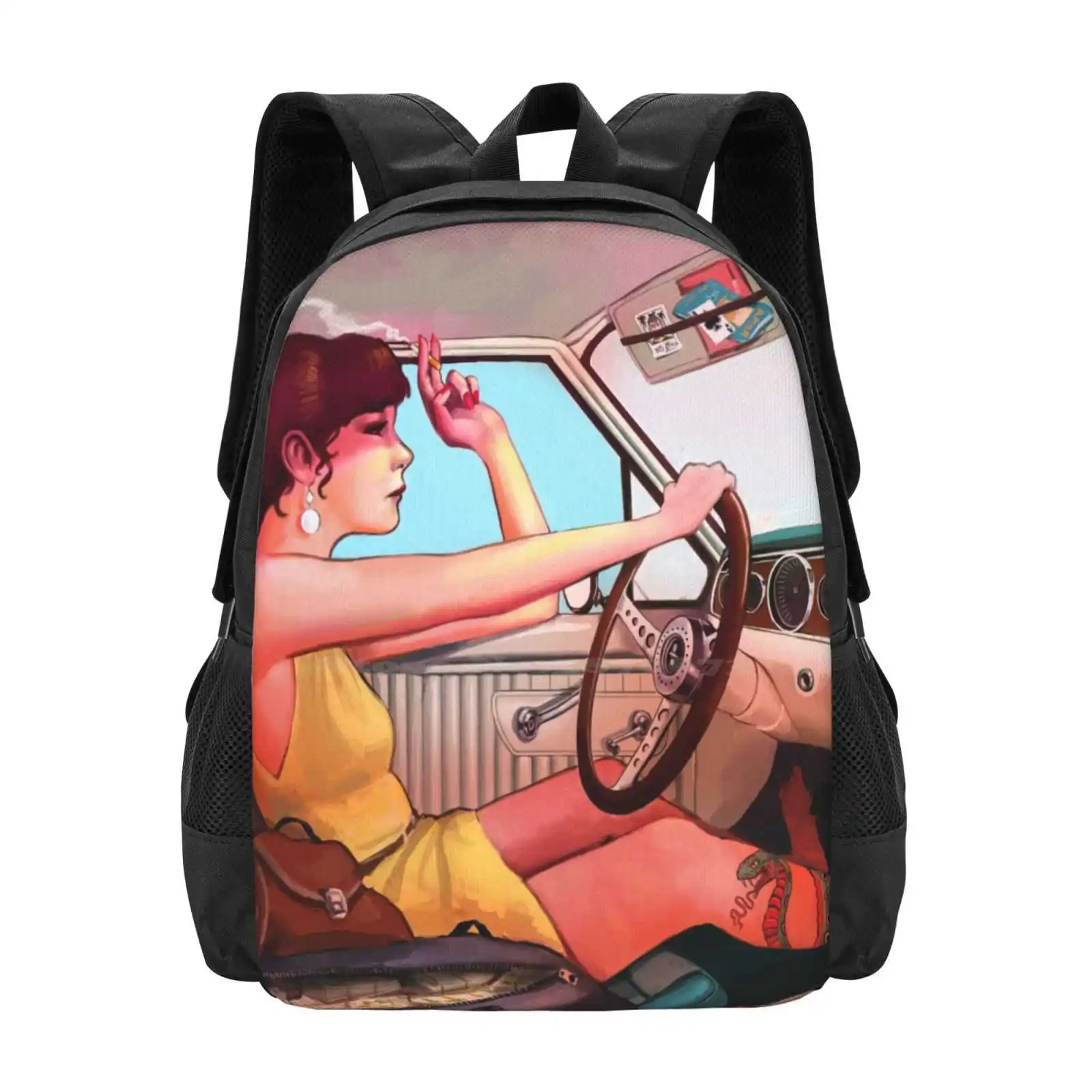 The Getaway Hot Sale Schoolbag Backpack Fashion Bags Getaway Driving Woman Gasoline Speed Robbery Muscle Car Car Interior