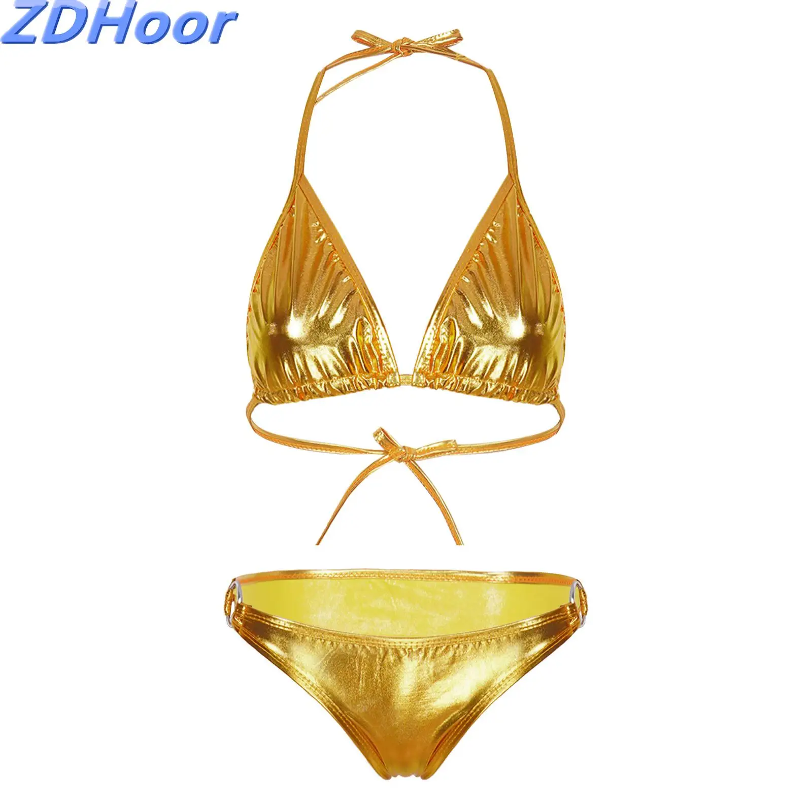 

Women's Metallic Shiny Bikini Fashion Set Swimwear Pool Party Bathing Suit Top + Bottom Beachwear Women Swimsuit 2022 New