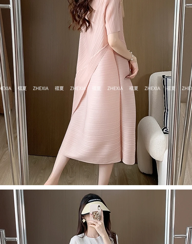 Miyake Gefaltetes Patchwork-Kleid für Damen, Sommer 2024, Neues Einzigartiges Design mit Schlankem und Lockerem Stil, Maxi-Kleid – Detail 8
