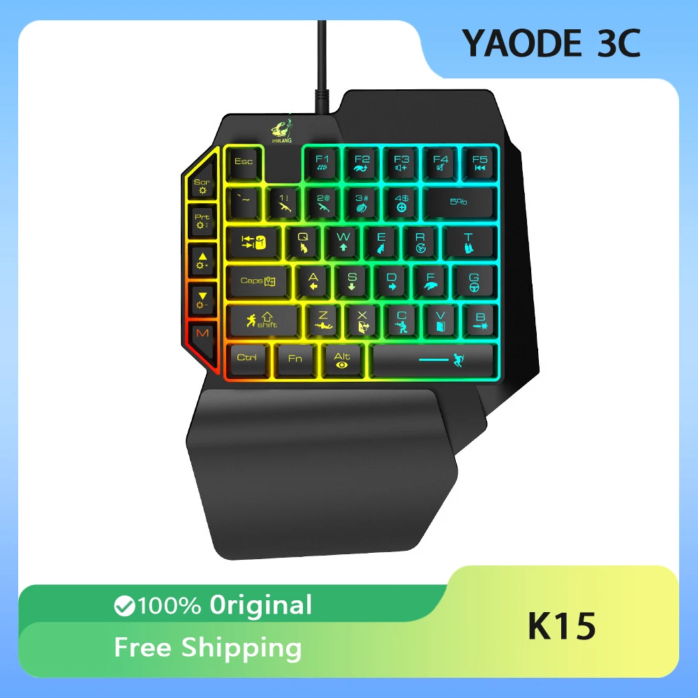 

Free Wolf K15 One Handed Mini Keyboard Wired Left Hand Gunslinger Throne Touch Mechanical Gaming Keyboard Office Game for Peace