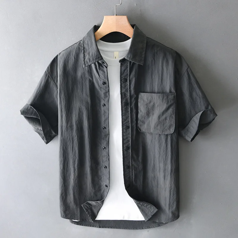 

Мужская летняя повседневная рубашка в стиле ретро с короткими рукавами, коричневая рубашка из смеси хлопка в винтажном стиле на пуговицах с нагрудным карманом, кемпинг, рыбалка