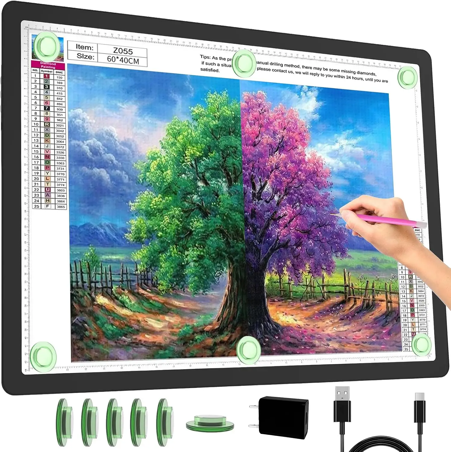 Rechargeable A2 Light Pad for Diamond Painting 25.2''x18.4'', Magnetic Tracing Light Box for Drawing, Diamond Art Light Board with Side Button, Wireless LED Light Table for Sketching, Design