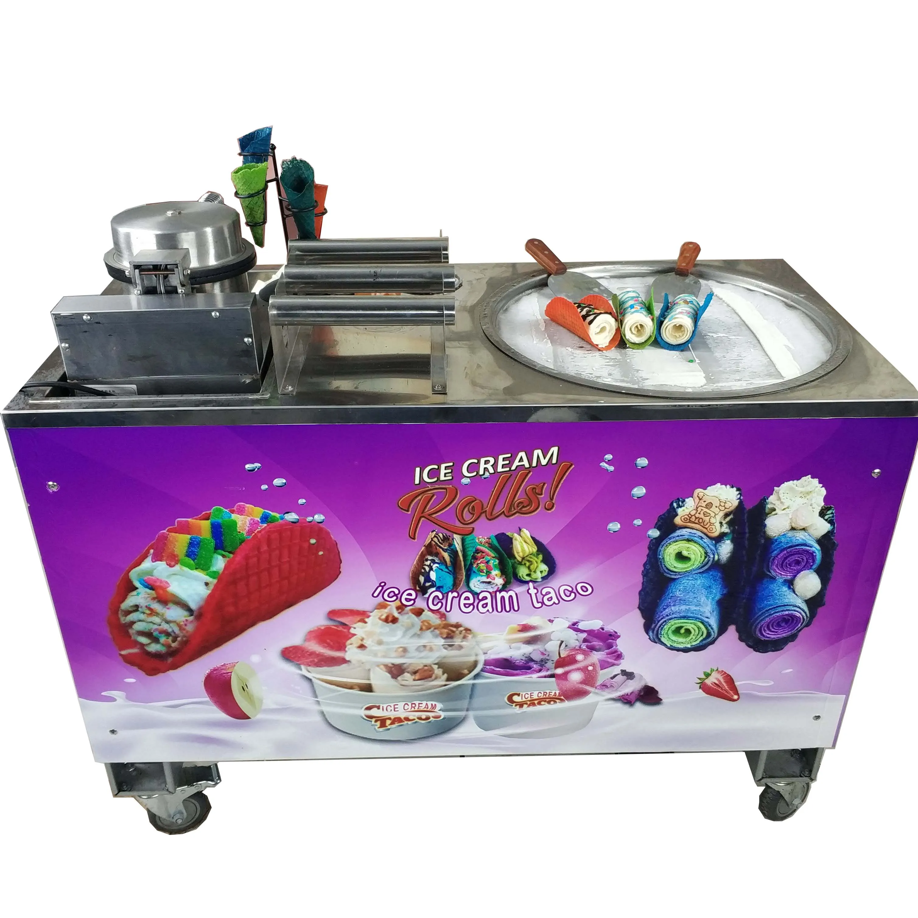 110V /220V  rolled fried  ice cream  machine with  Mexico corn tortilla tacos/ waffle baking ice cream cone machine