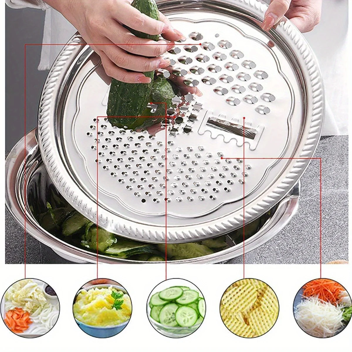 Multifunctional Stainless Steel Kitchen Graters Vegetable Slicer Vegetable Cutter Drain Basket Set Fruit Drain Basin