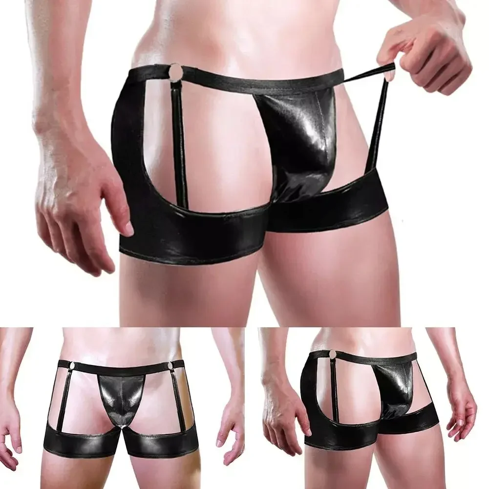 

Men Underwear Casual Comfy Faux Leather Jockstrap Knicker Lingerie Low-rise Panties Pouch Sexy Shorts