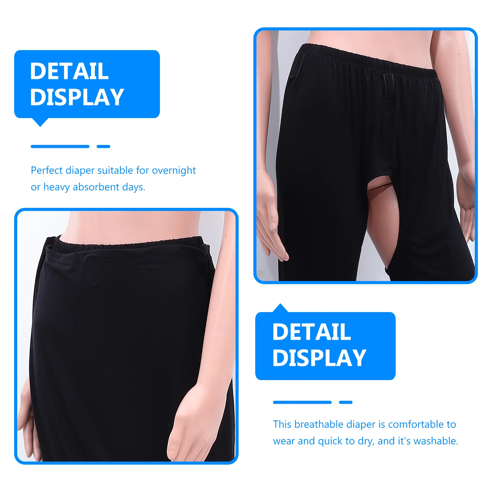1pc 大人用ケアパンツ プレミアムコットン 洗える 再利用可能なおむつ 夜間用 高吸収性 日用 通気性 防水