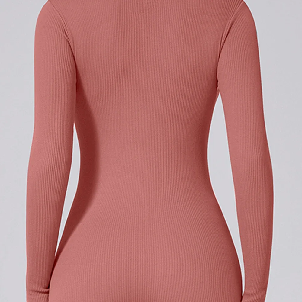 Tute da palestra a costine Pagliaccetto sportivo con cerniera Tuta da fitness a maniche lunghe Tuta da allenamento da donna Abbigliamento sportivo Tuta intera