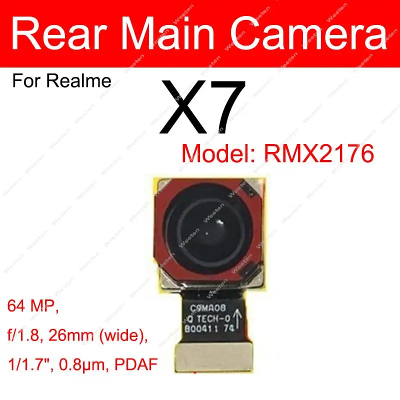 Realme X7 X7 Pro 5g 용 후면 전면 카메라, 전면 셀카 페이싱, 후면 메인 카메라, 플렉스 케이블, 교체 부품