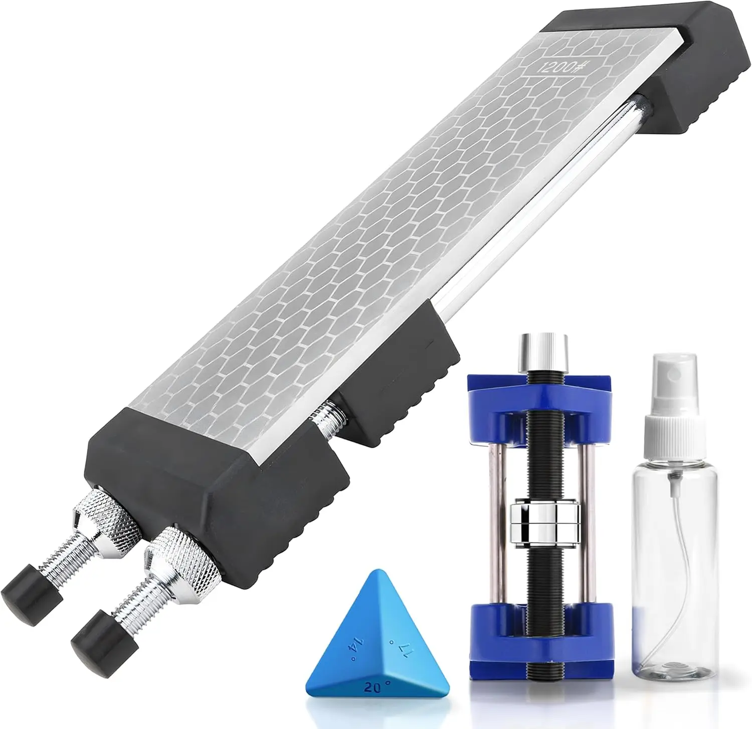 

Complete Diamond Knife Sharpener Kit with Coarse/Fine Grit, Non-Slip Base & Angle Guide for Blades