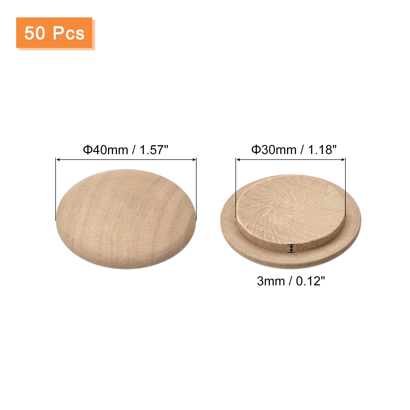 50Pcs Wood Plugs 40x30mm Beech Wood Button Top Plugs Screw Hole Covers Decorative Wooden Cover for Stair Chair Craft Furniture