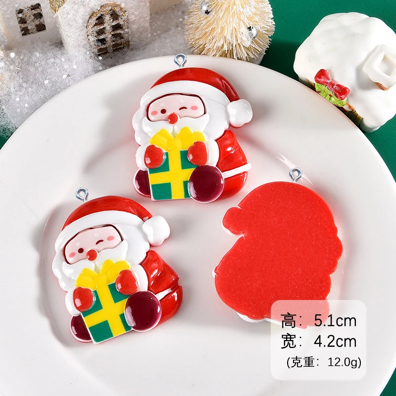 2Pcs Cartoon Santa Claus Gingerbread Man Snowman Resin Charms For Jewelry Making Earring Keychain DIY Pendants Accessories