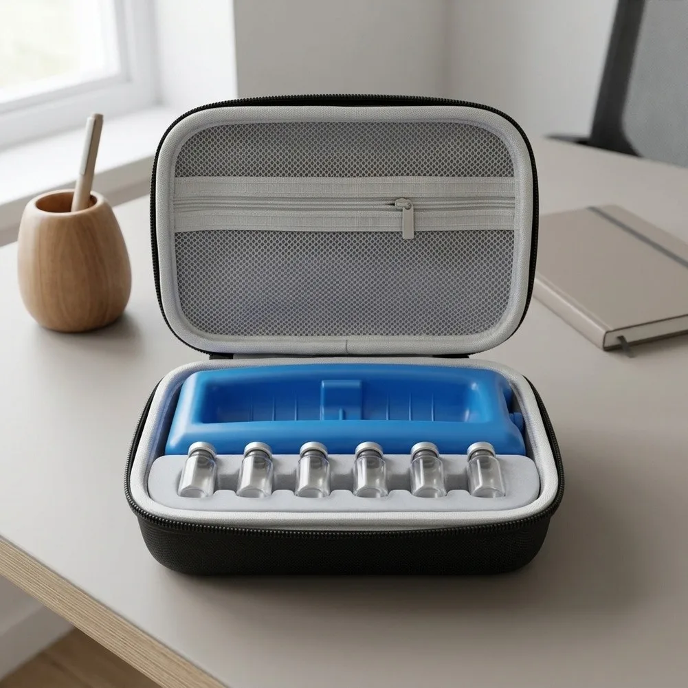 Portable Insulin Vial Case with Temperature-Controlled Ice Pack for 10ml For Vials Six-Slot Secure Organization