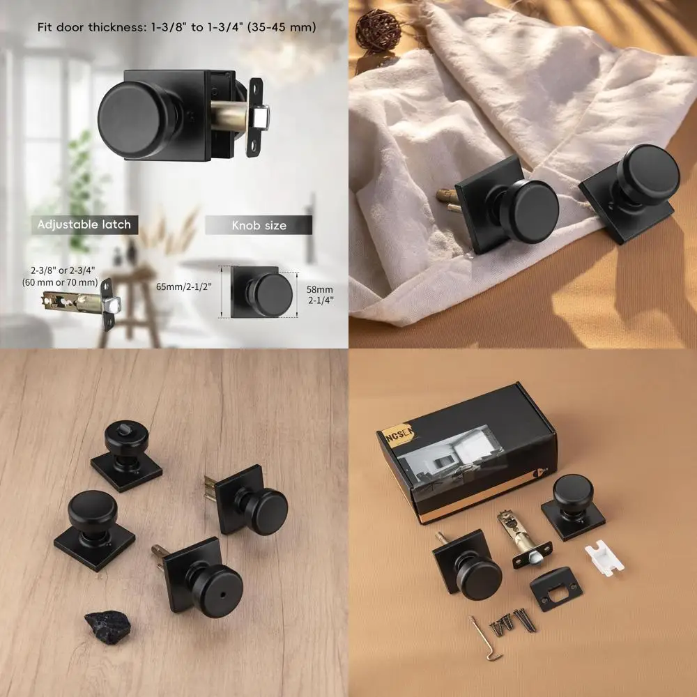 

6-Pack Black Interior Door Knobs with Square Rosette for Hall and Closet, Heavy-Duty Passage Handle