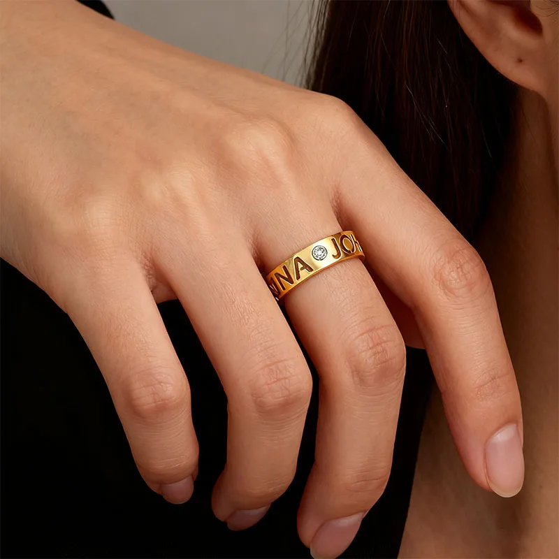 

Customized Name Ring for Girl Stainless Steel Personalized Custom Birthstone Ring Opening Adjustable Rings Jewelry Gifts