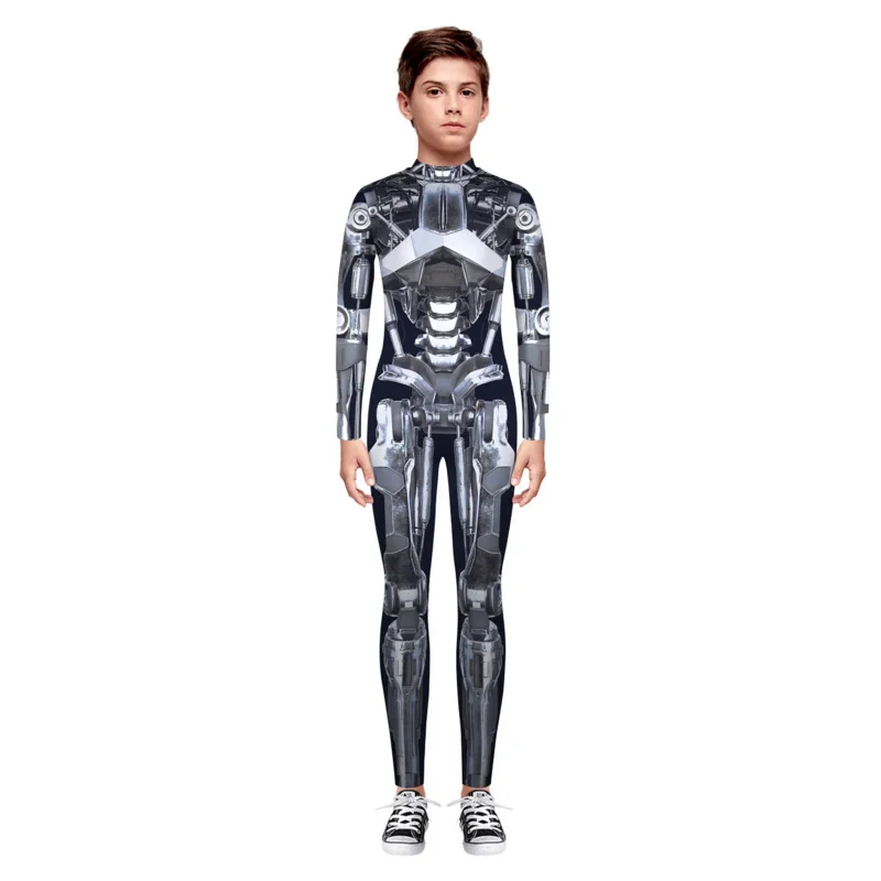 Boys Girls 3D Digital Animals Peacock Robot Print Bodysuit Children Punk Robot Jumpsuit Kids Halloween Cosplay Costumes Outfit