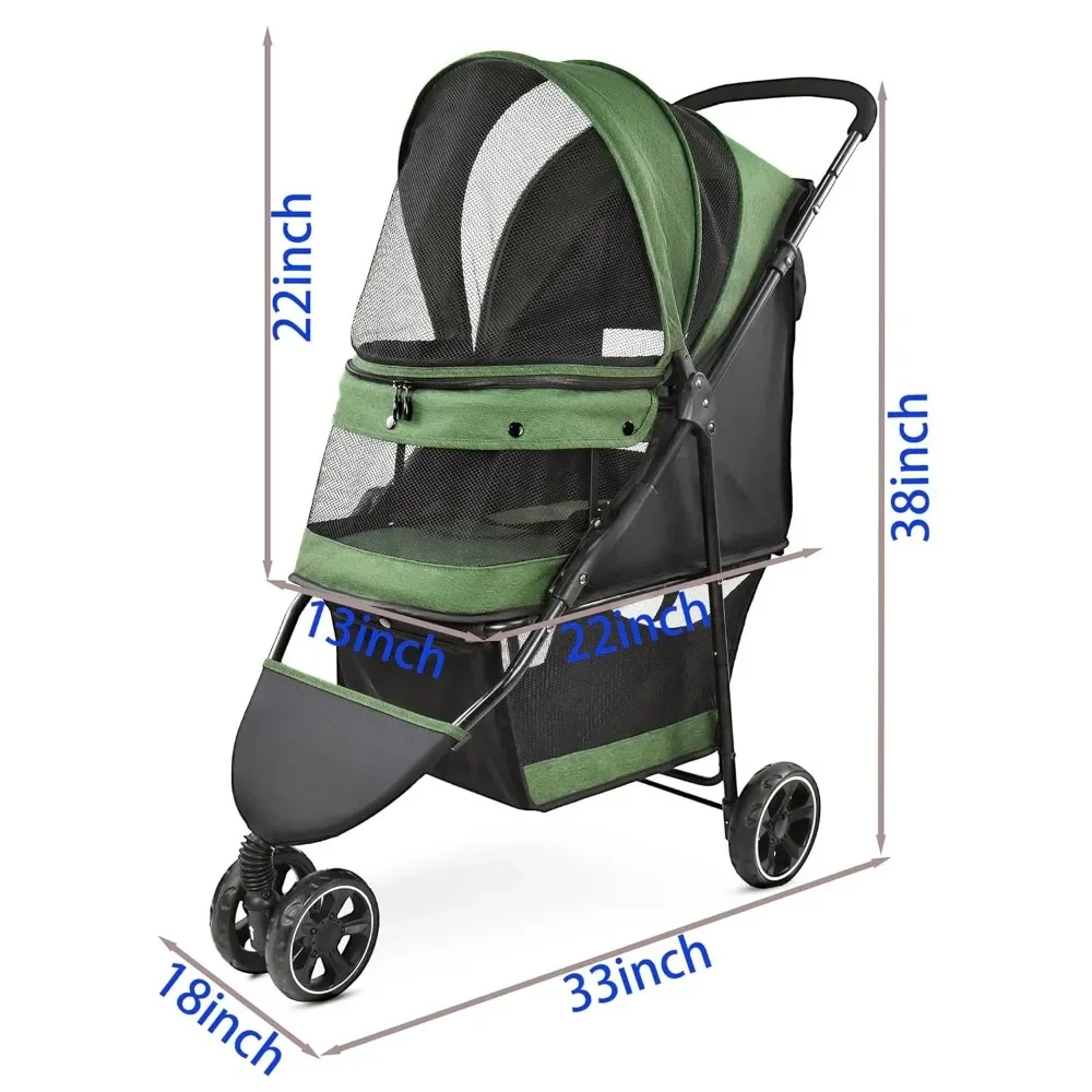 Dog and Cat Carts are Lightweight, Foldable, and Portable for Travel, Suitable for 30 Pound Puppies and Cats (Green) Pet Carts