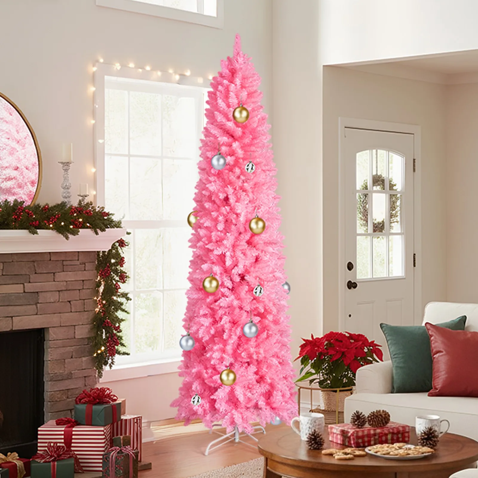 

Pencil Christmas Tree 7.5FT Artificial 641/1075 Branch Tips,Sturdy Stand Holiday