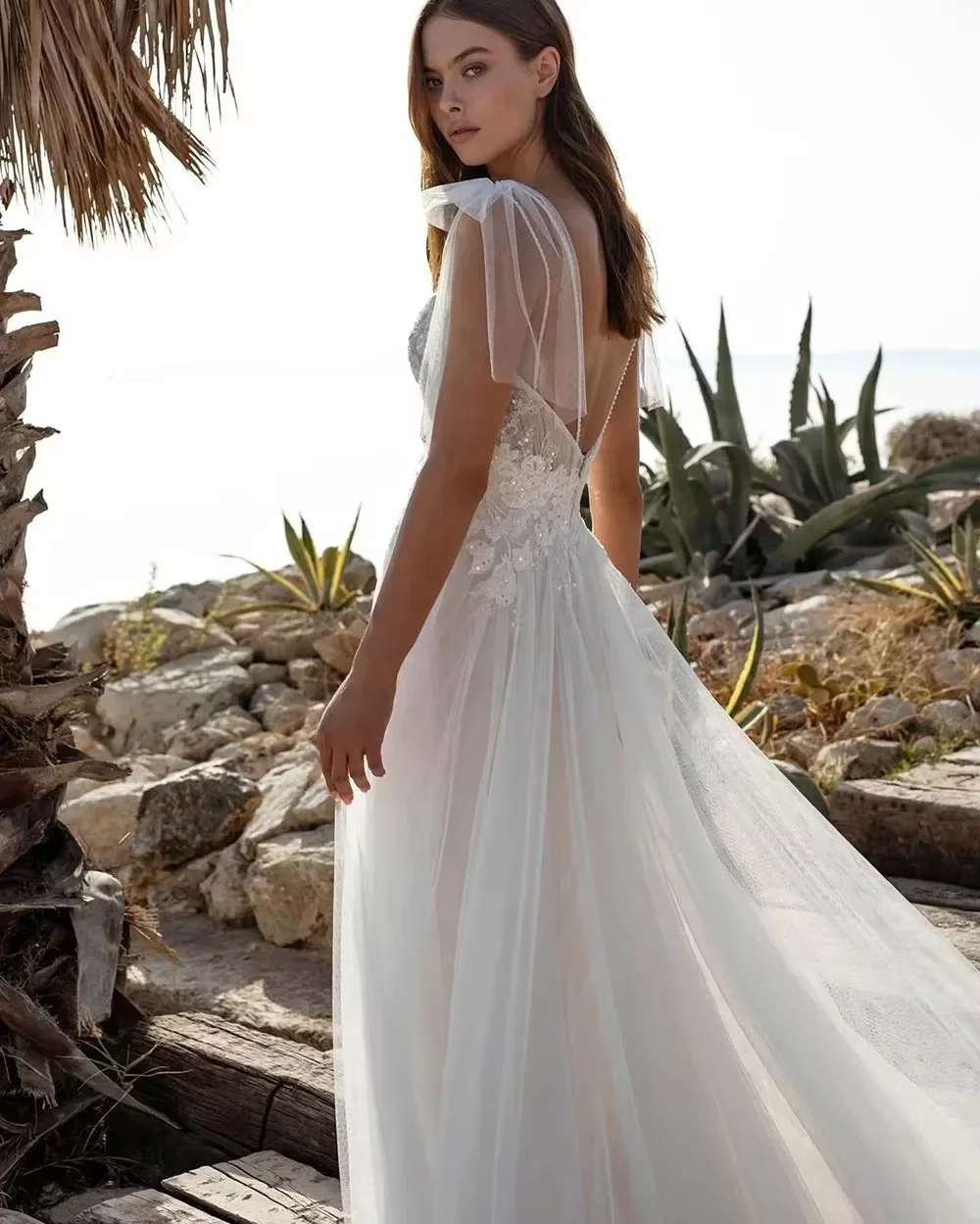 Maßgeschneiderte 2025, Boho-Vintage-Hochzeitskleider, Brautkleider, Strand, Tüll, Pailletten, Spitze, Applikationen, Brautkleid, Vestidos de Novia