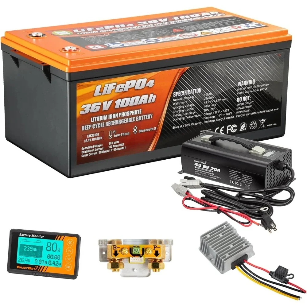

36V 100Ah LiFePO4 Lithium Golf Cart Battery Conversion Kit, Built-in 100A BMS and Bluetooth, Low Temperature Cut-Off Function