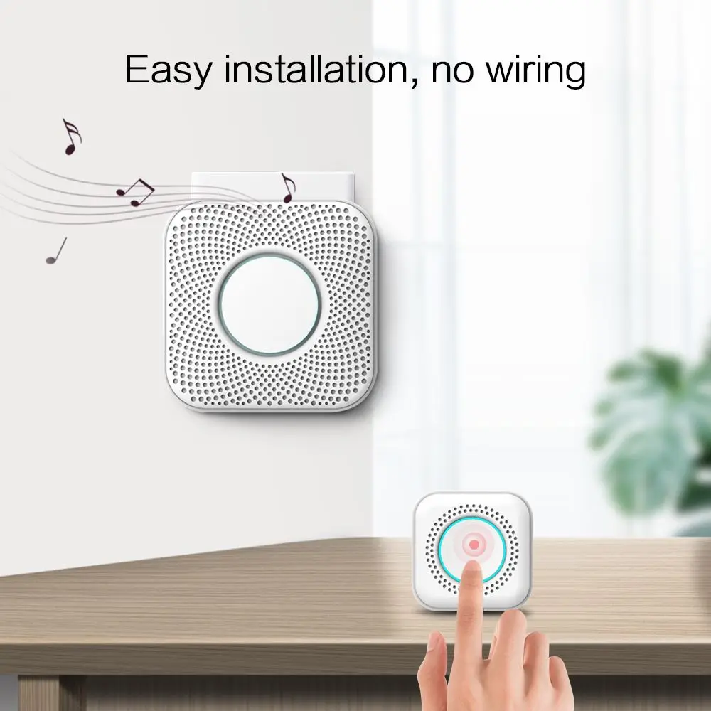 Campainha de música doméstica inteligente sem fio, alarme sinos, volume de 8 níveis, built-in 36 toques, campainha para segurança doméstica