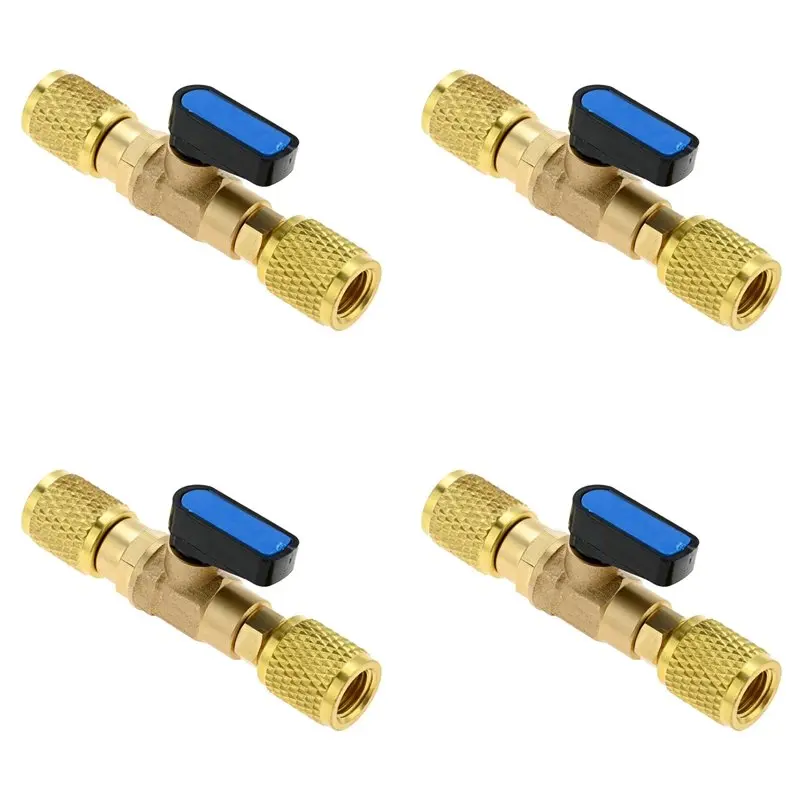 

A20F-4Pcs 1/4Inch SAE Female Adapter 7/16Inch-20 UNF Brass Shut-Off Valve Air Conditioner Refrigerant Ball Valve