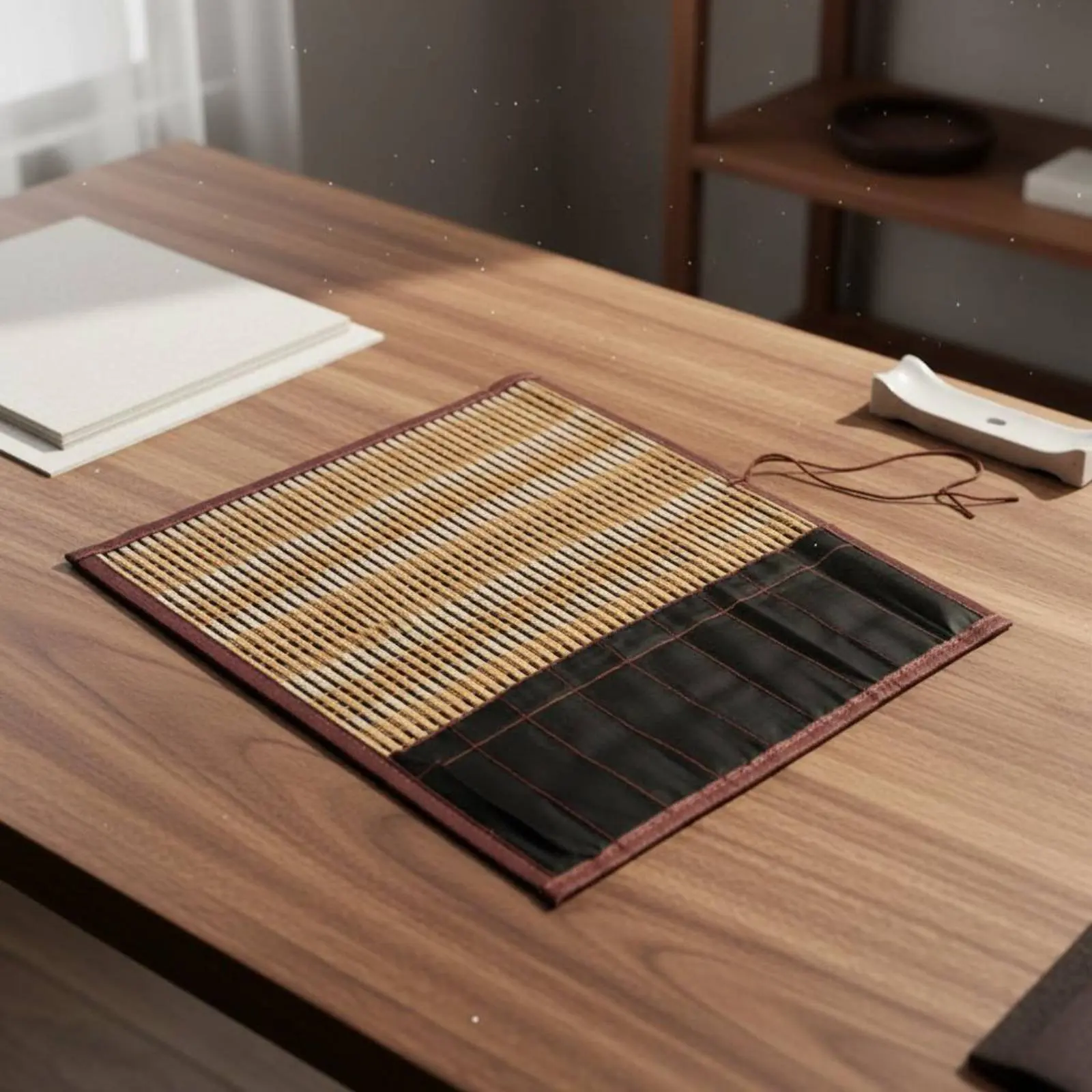 Bamboo Brush Roll Portable Bamboo Brush Mat Art Supply Safeguarding Long-Lasting for Calligraphers, Travel