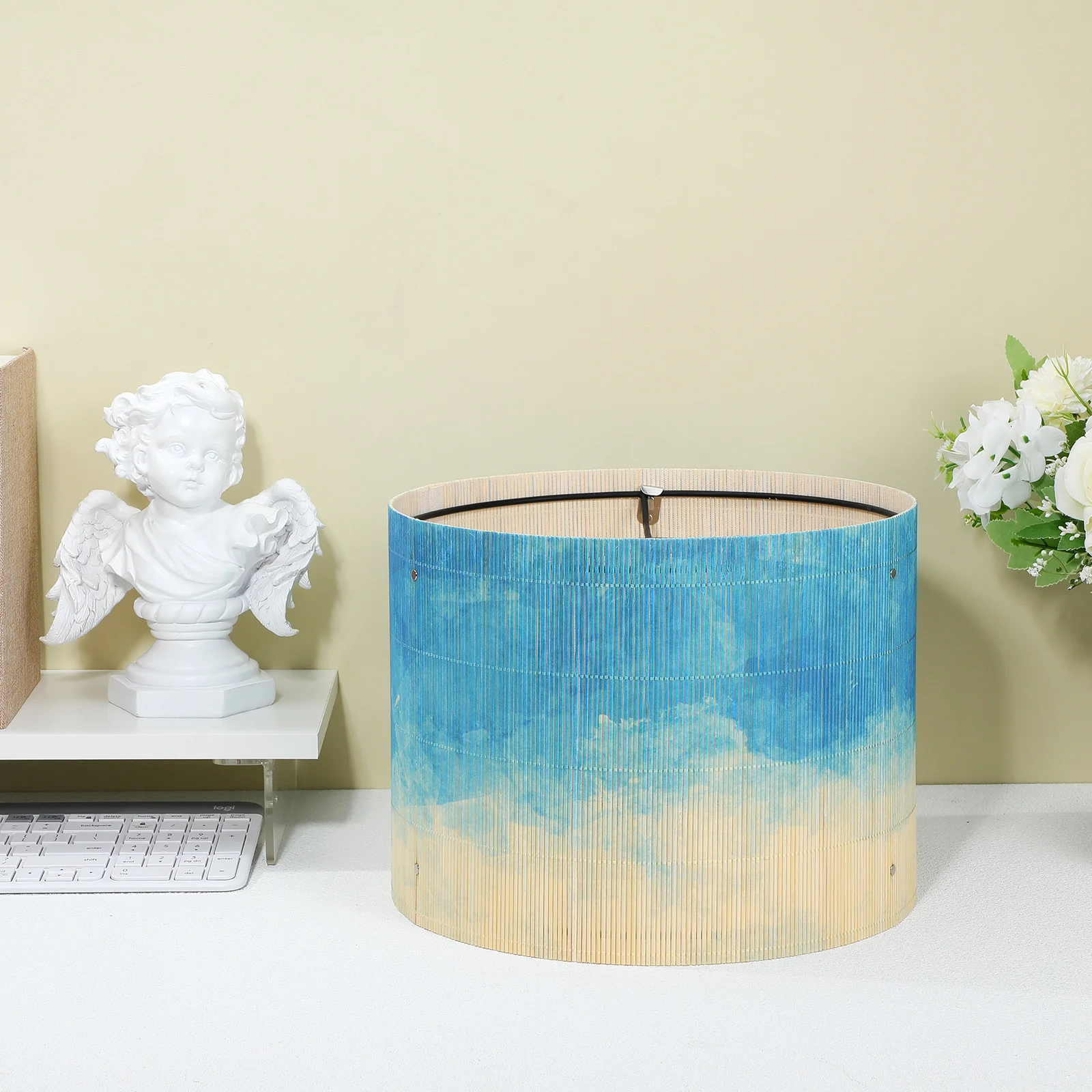 

Bamboo Lamp Shade Handcrafted Printed Cover for Table Floor Pendant Lamps Warm Atmosphere Decorative Light Shade Replacement